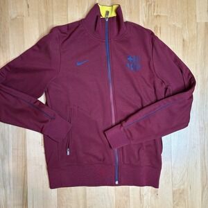 FC Barcelona Jacket Mens Medium Maroon Full Zip Soccer Football Nike BARÇA Crest